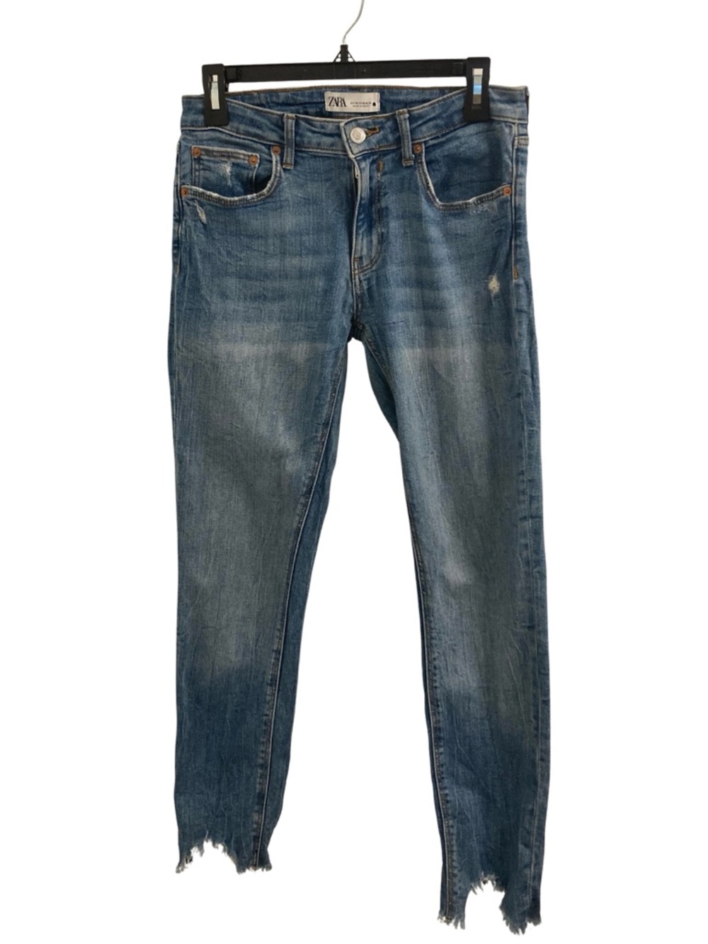 Zara The Skinny Mid Rise Frayed Jeans Size 8